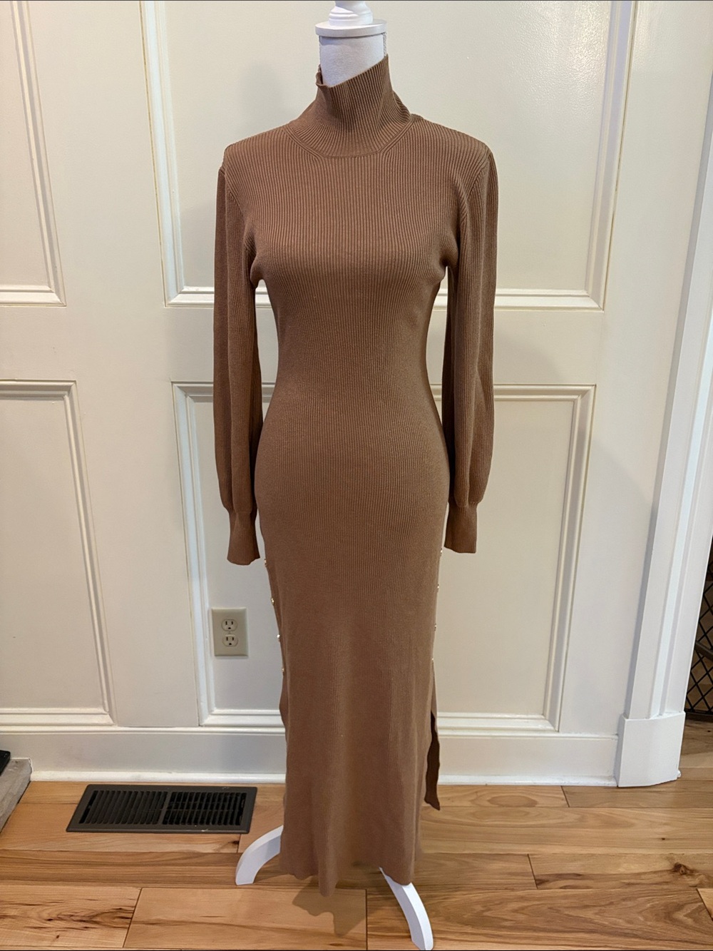 Karen Millen Camel Ribbed Turtleneck Maxi Dress